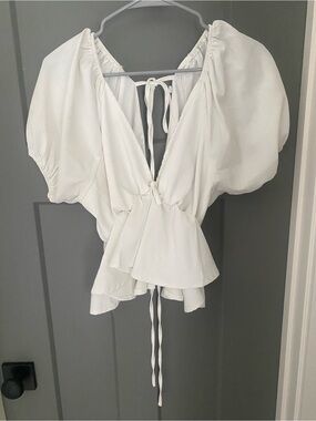 White Puff Sleeve Peplum Women’s Top